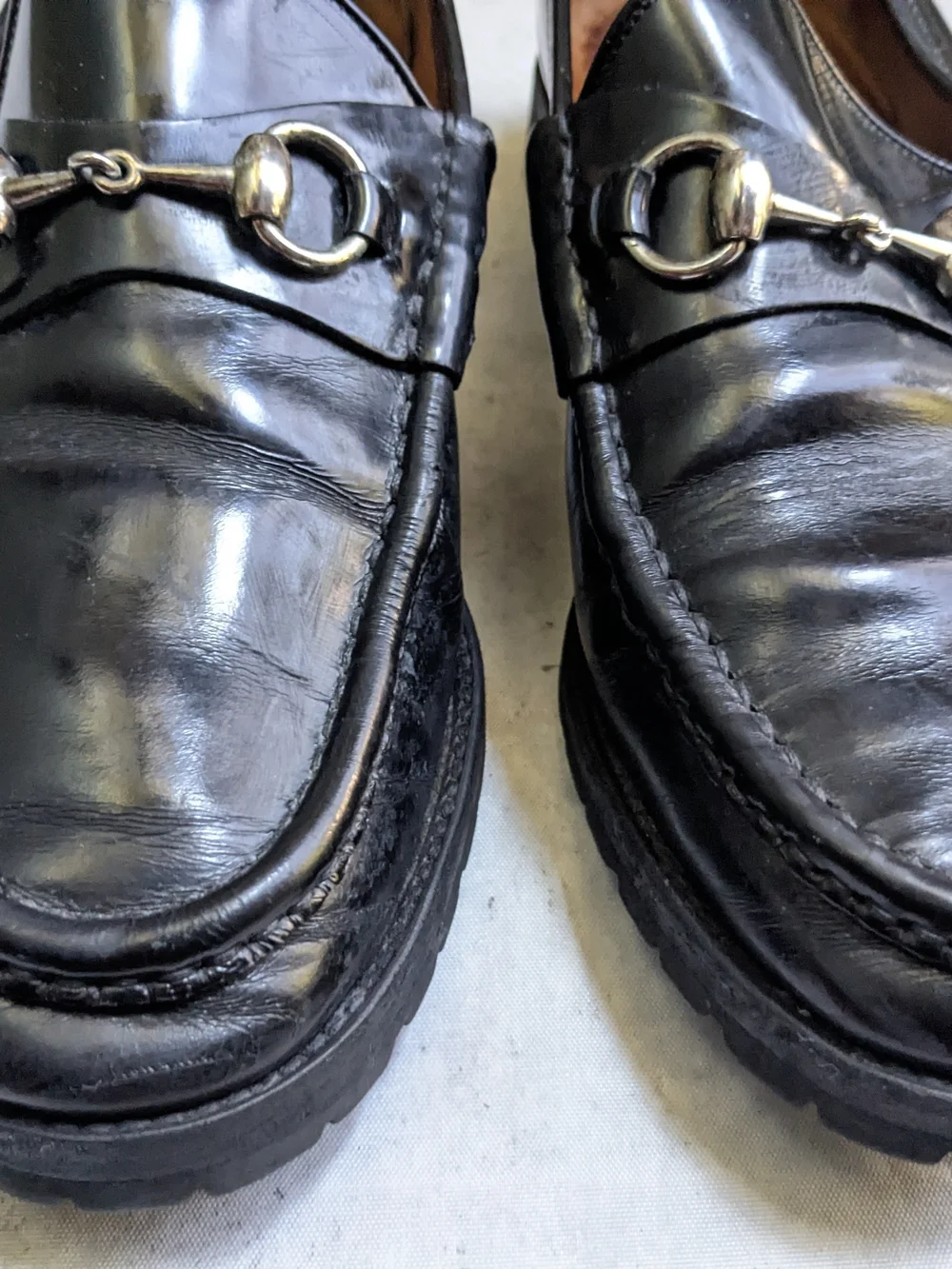 Gucci Men's Black Leather Horsebit Loafers US 10.5 Rubber